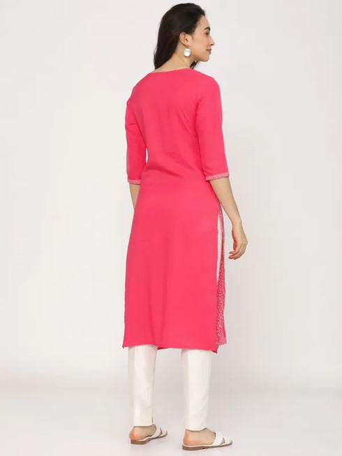 Vasthrlay Women Ketch Women Pink Printed Straight Kurtas